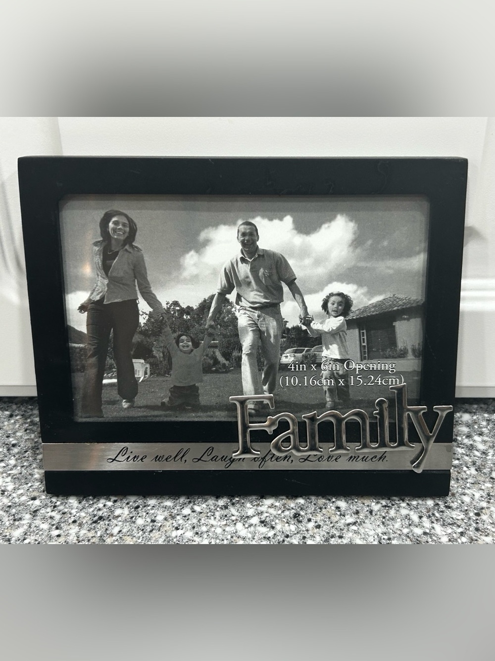 Family 4x6 Photo Frame Black Wood Silver Metal Accent Home Decor